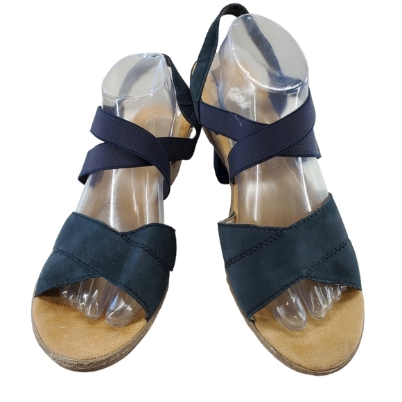 Rieker Sandals Ws Sz 41 US 9.5 Gray Tan Strappy Slip On Wedge Casual Luxury NWOT - Picture 15 of 15